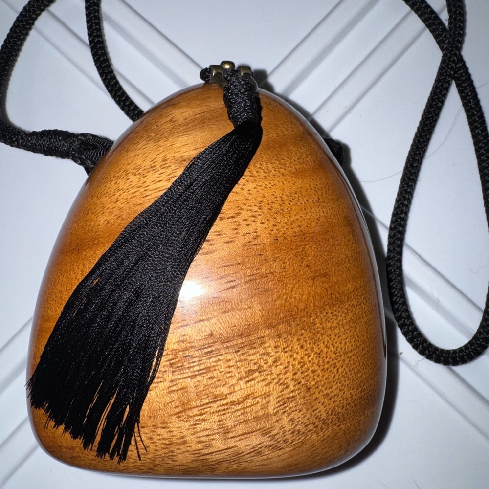 Timmy Woods Wooden Handbag with Black Tassel